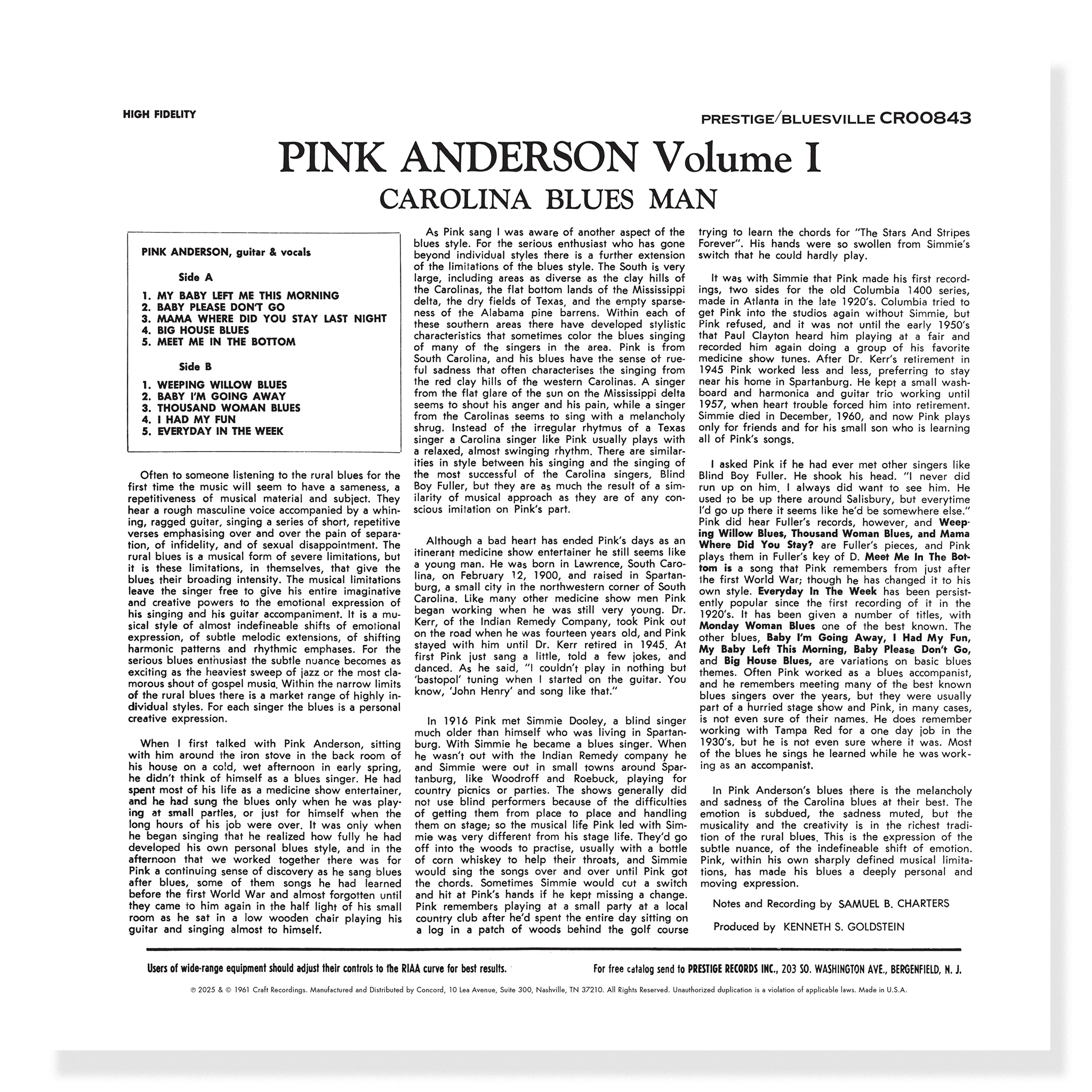 Pink Anderson - Carolina Blues Man, Volume 1 (Bluesville Series) - Image 4